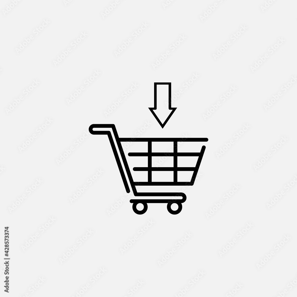 Simple Shopping Cart Icon line arrow isolated on White Background vector. Flat Vector Illustration Usable for Web and Mobile Apps. Simple Shopping Cart Icon line arrow isolated on White Background vector. Flat Vector Illustration Usable for Web and Mobile Apps.