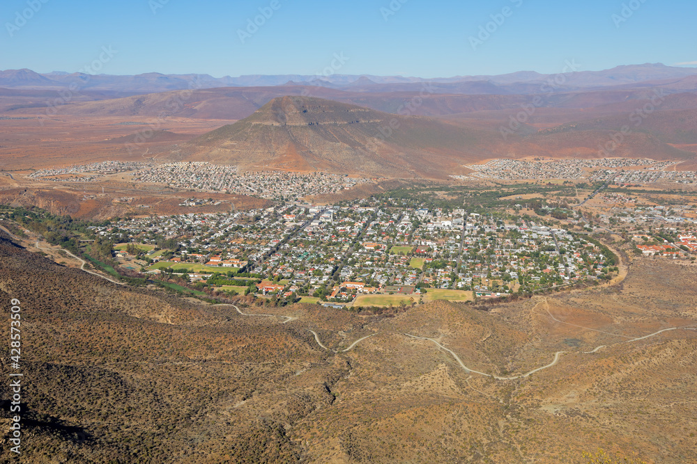 Elevated view of the town of Graaff-Reinet in the arid karoo region of South Africa.