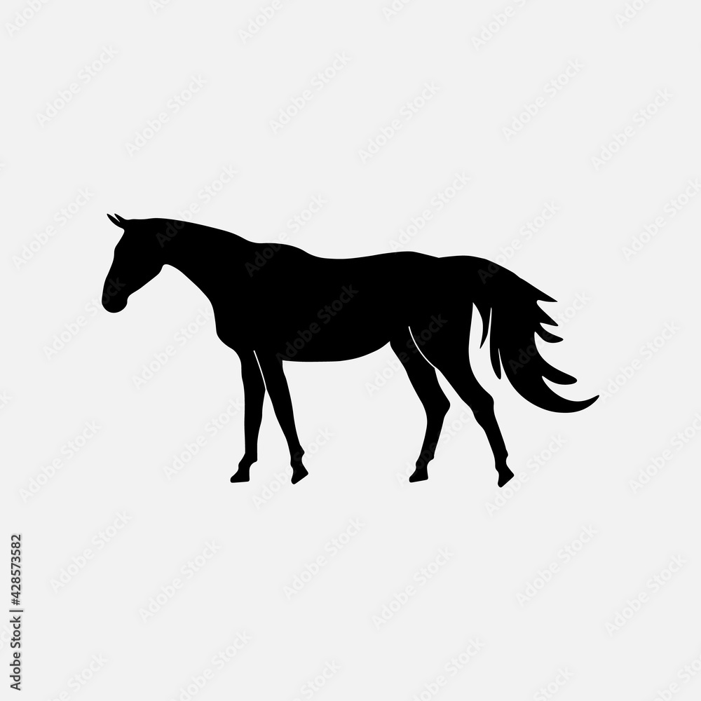 Fototapeta premium Black silhouette of a horse. Vector design element for equestrian goods isolated on a white background.