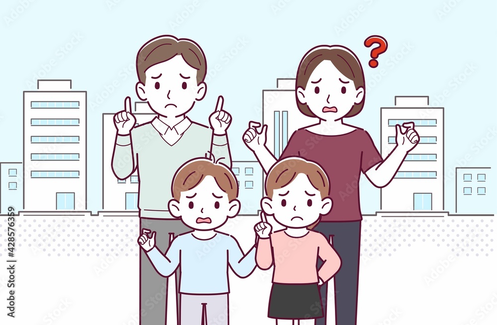 若い夫婦と男の子と女の子