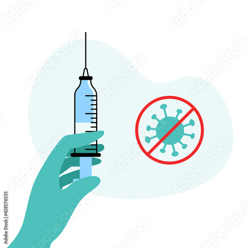 vector illustration of covid vaccination with hands holding injection
