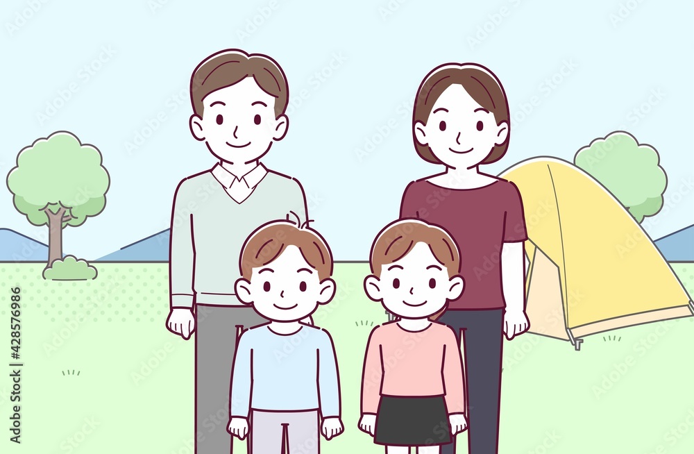若い夫婦と男の子と女の子