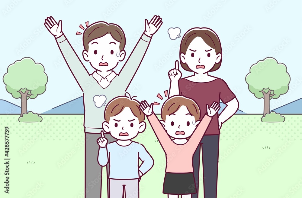 若い夫婦と男の子と女の子