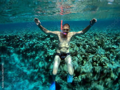 Mature man diving in Red Sea - Egypt, Sharm El Sheikh photo