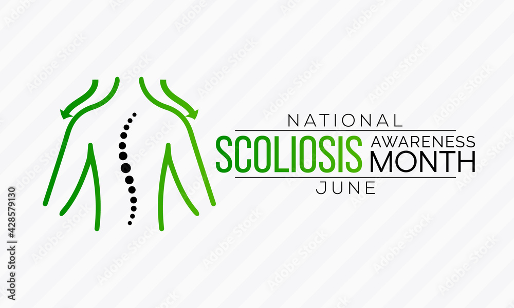 Scoliosis awareness month is observed every year in June, it is an abnormal lateral curvature of the spine. It is most often diagnosed in childhood or early adolescence. Vector illustration. Scoliosis awareness month is observed every year in June, it is an abnormal lateral curvature of the spine. It is most often diagnosed in childhood or early adolescence. Vector illustration.