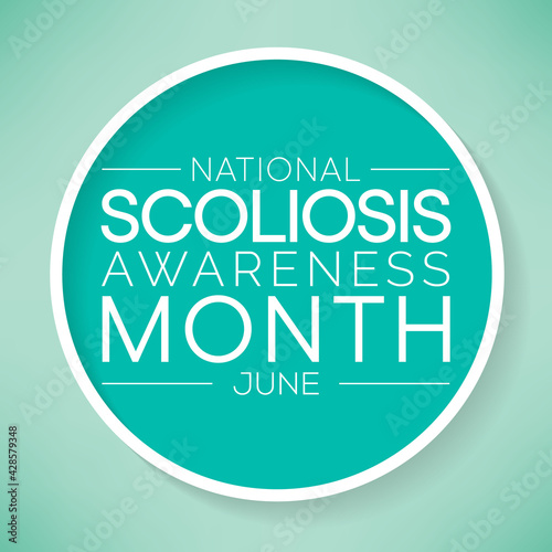 Scoliosis awareness month is observed every year in June, it is an abnormal lateral curvature of the spine. It is most often diagnosed in childhood or early adolescence. Vector illustration.