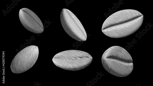Engraving coffee bean vector illustration set isolated on black BG