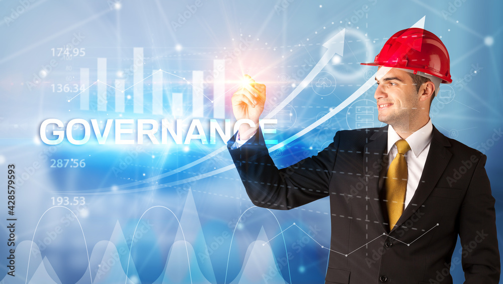 Young Businessman with helmet concept