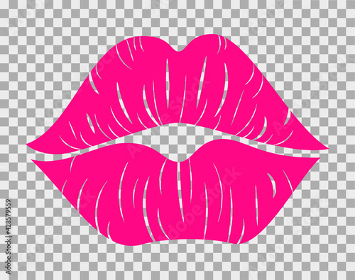Kissing pink lips on a transparent background for poster or banner. Vector stock illustration