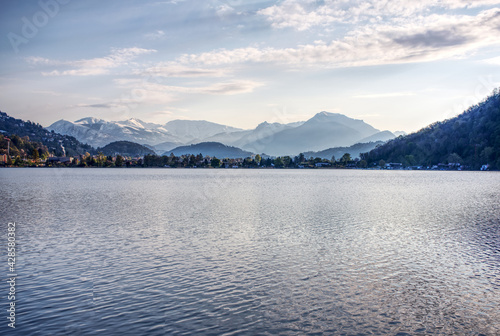 HDR image of Caslano on Lake Lugano as seen from Italy  photo