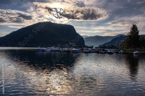 lavena ponte tresa on lake lugano, hdr image  photo