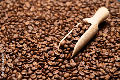 Background or texture made of roasted brown coffee beans