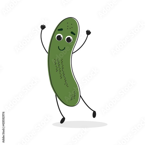 Cucumber. Cartoon drawing style. Cute funny vegetable. Vector illustration for menu, packaging, logos, T-shirts.