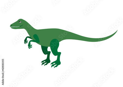 Funny green raptor icon vector. Velociraptor cartoon character. Green dinosaur icon vector isolated on a white background