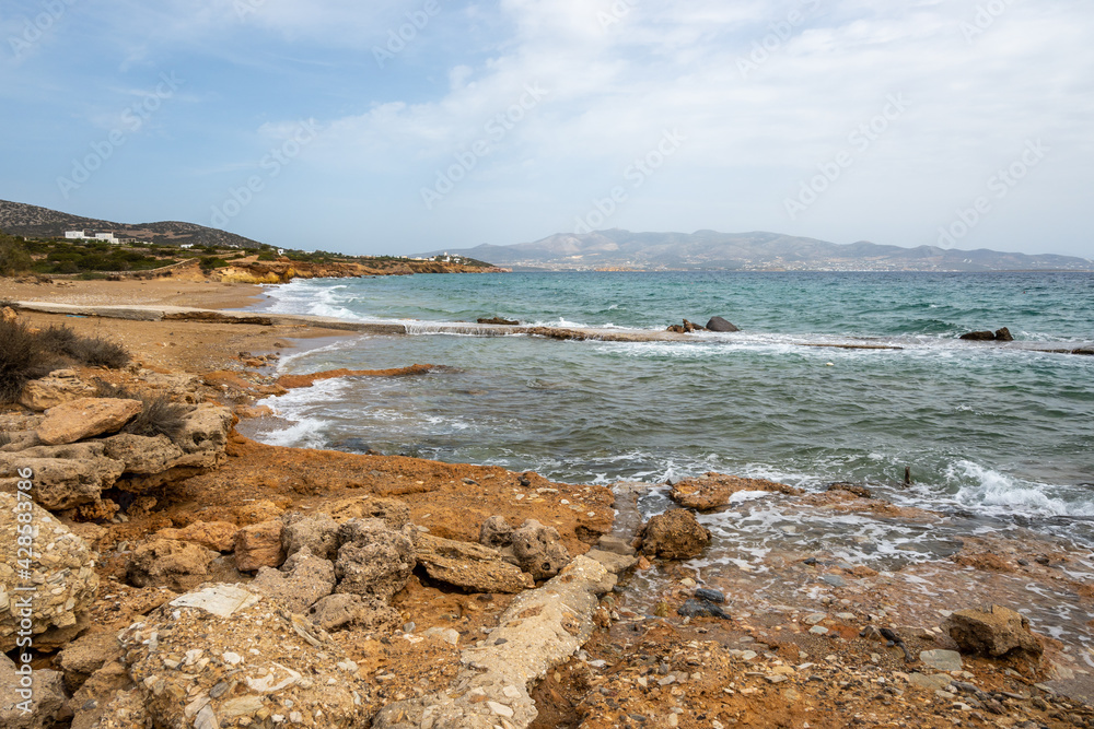 Soros beach on Antiparos Island. A wonderful beach with azure waters. Cyclades, Greece