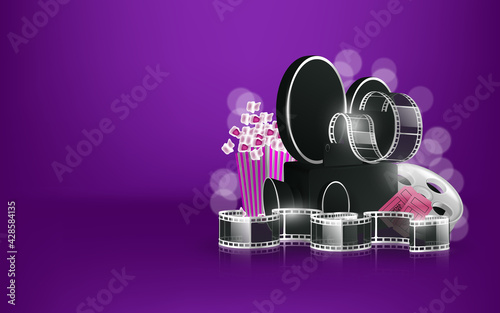 Cinema videocamera food clapboard and 3d glasses design, Movie video film media entertainment theme Vector illustration