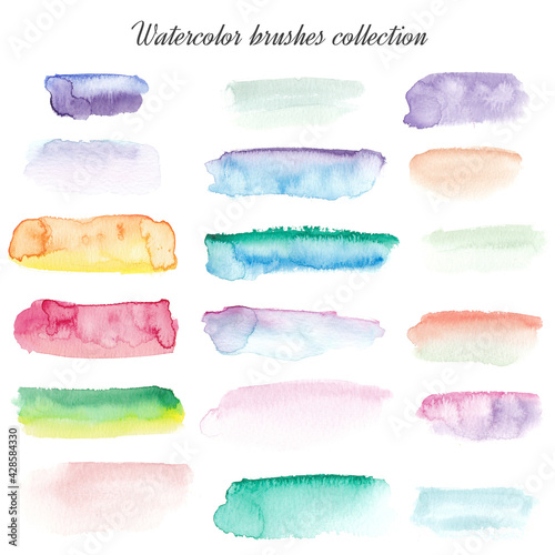 Watercolor brushes set. Hand draw watercolor paint splashes
