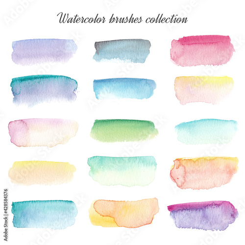 Watercolor brushes set. Hand draw watercolor paint splashes