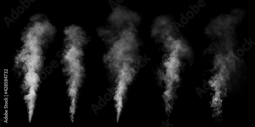 Puffs of smoke on an isolated black background.