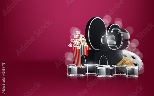 Cinema videocamera food clapboard and 3d glasses design, Movie video film media entertainment theme Vector illustration