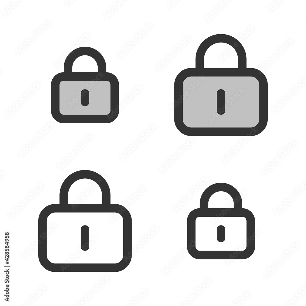 Pixel-perfect linear icon of a locked padlock built on two base grids of 32 x 32 and 24 x 24 pixels. The initial base line weight is 2 pixels. In two-color and one-color versions. Editable strokes.. Pixel-perfect linear icon of a locked padlock built on two base grids of 32 x 32 and 24 x 24 pixels. The initial base line weight is 2 pixels. In two-color and one-color versions. Editable strokes..