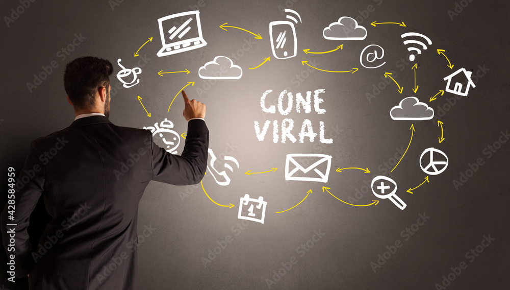 businessman drawing social media icons businessman drawing social media icons