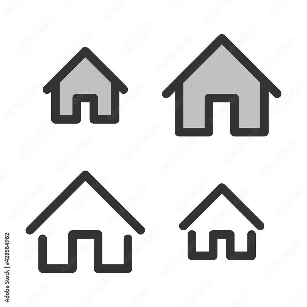 Pixel-perfect linear icon of home built on two base grids of 32 x 32 and 24 x 24 pixels. The initial base line weight is 2 pixels. In two-color and one-color versions. Editable strokes Pixel-perfect linear icon of home built on two base grids of 32 x 32 and 24 x 24 pixels. The initial base line weight is 2 pixels. In two-color and one-color versions. Editable strokes