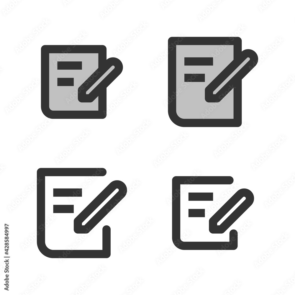 Pixel-perfect linear icon of document and pencil built on two base grids of 32x32 and 24x24 pixels. The initial base line weight is 2 pixels. In two-color and one-color versions. Editable strokes Pixel-perfect linear icon of document and pencil built on two base grids of 32x32 and 24x24 pixels. The initial base line weight is 2 pixels. In two-color and one-color versions. Editable strokes