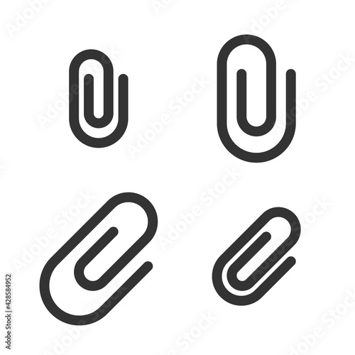 Pixel-perfect linear icon of a paper clip in two variants built on two base grids of 32x32 and 24x24 pixels. The initial base line weight is 2 pixels. In one-color version. Editable strokes