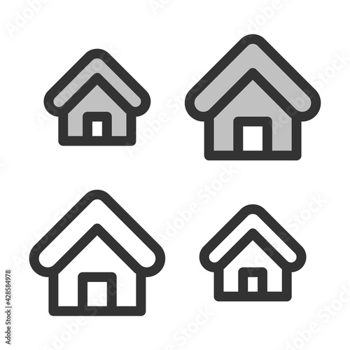 Pixel-perfect linear icon of home built on two base grids of 32 x 32 and 24 x 24 pixels. The initial base line weight is 2 pixels. In two-color and one-color versions. Editable strokes