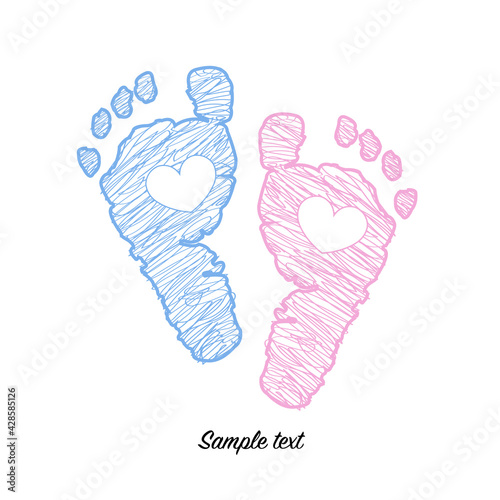 Twin baby girl and boy foot prints arrival greeting card