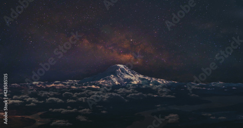 Landscape with Milky Way. Night sky with stars on the mountain 