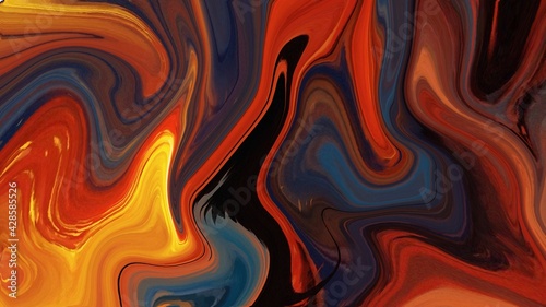 Fluid art texture design. Background with abstract mixing paint effect. Mixed paints for posters or wallpapers. White, blue and golden overflowing colors. Liquid acrylic picture that flows and splashe