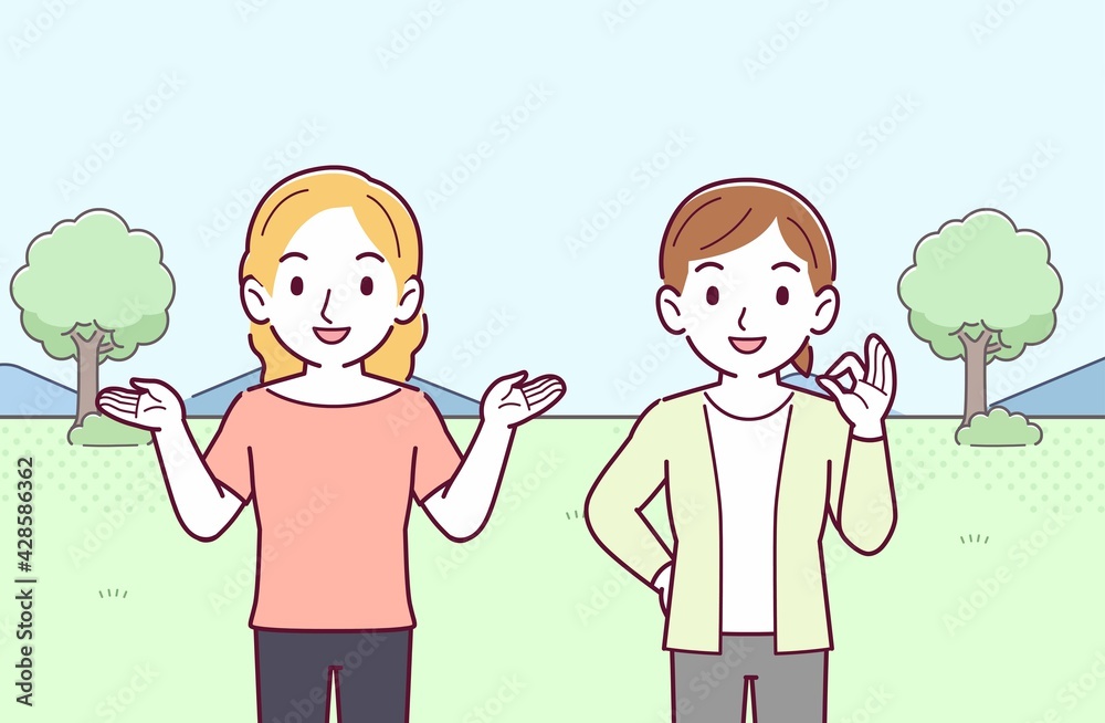 金髪女性と日本人女性