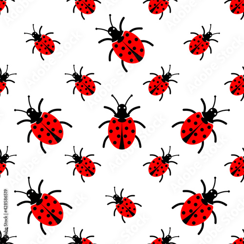 Ladybug Icon Seamless Pattern, Insect Icon, Coccinellidae, Ladybirds Icon © Aayam 4D