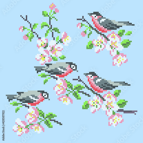 embroidery birds and flowers