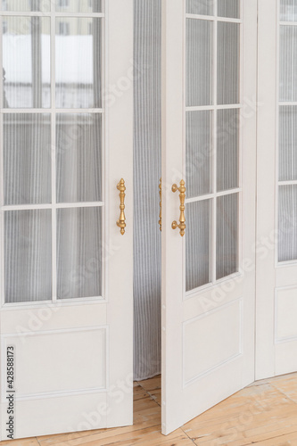 white door in the bright room