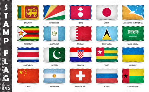 Stamp with official country flag pattern and old grunge texture and countries name . Rectangle shape . Vector . Set 5 of 12 on this series ( All national flags of the world ) .