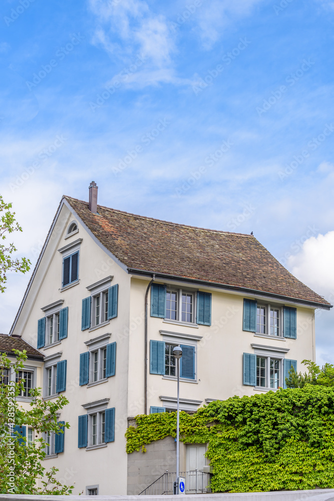 View of historic Zurich city center  on a summer day, Canton of Zurich, Switzerland.