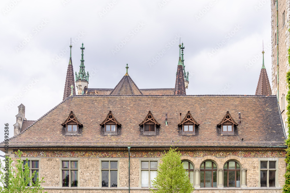 View of historic Zurich city center  on a summer day, Canton of Zurich, Switzerland.