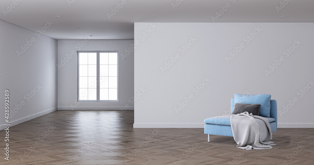 Fototapeta premium Illustration 3D rendering large luxury modern bright interiors Living room mockup computer digitally generated image