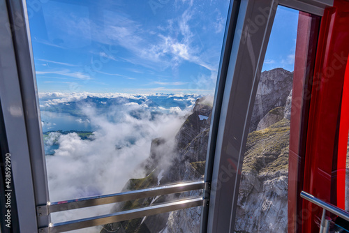 Cable car approach to the top of Pilatus mountain from Luzern. Switzerland.