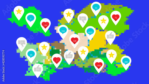 SNSアイコンでマークされたマーケティング用RPG風ドット絵のカスタマージャーニーマップ Customer Journey Map for Gen X Marketing  © maricos