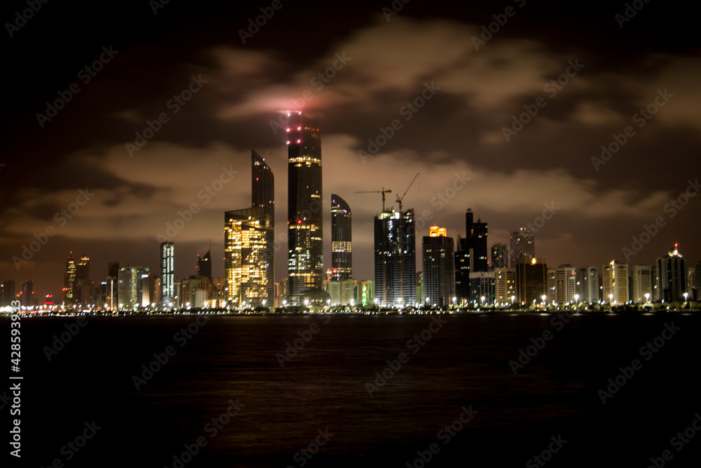 city skyline at night, Abu Dhabi