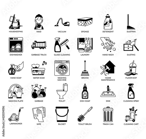 Set of Housekeeping thin line and pixel perfect icons for any web and app project.