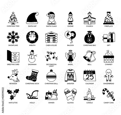 Set of Christmas thin line and pixel perfect icons for any web and app project.