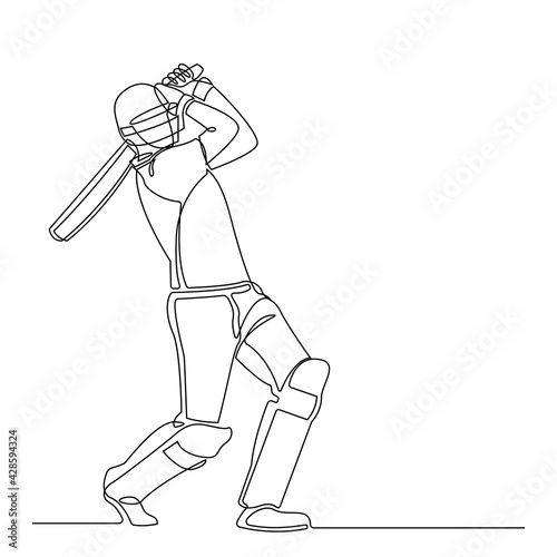 Continuous line drawing of playing cricket