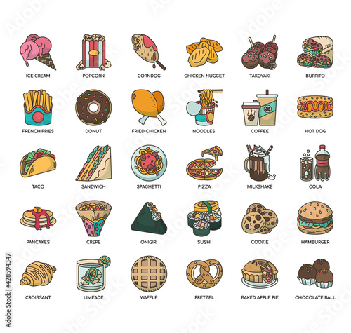 Set of fastfood thin line and pixel perfect icons for any web and app project.