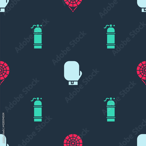 Set Classic dart board, Boxing glove and Aqualung on seamless pattern. Vector