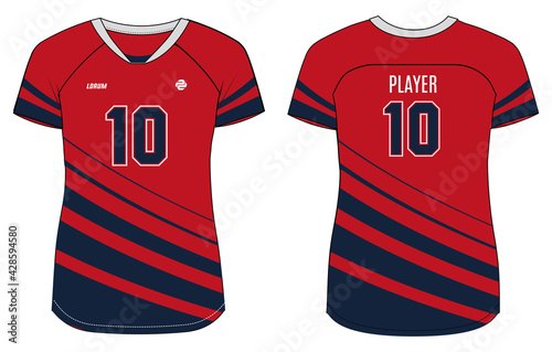 Women Sports Jersey t-shirt design concept Illustration, Raglan V Neck t shirt for girls and Ladies Volleyball jersey, Football, badminton, Soccer, netball and tennis, Sport uniform kit for sports